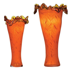 Lazulite Pleat Orange Glass Vase Set