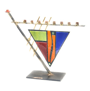 colorful triangular Art Deco menorah