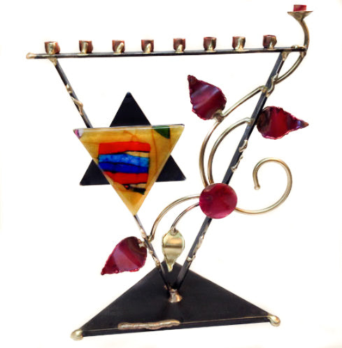 triangular tree of life menorah with jewish star
