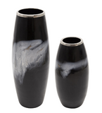 24" Black Glass Vase w/ Metal Ring