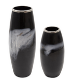 18" Black Glass Vase w/ Metal Ring