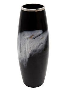 24" Black Glass Vase w/ Metal Ring