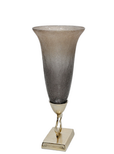 18" Bronze & Gray Glass Vase w/ Aluminum Base