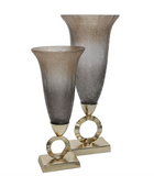 18" Bronze & Gray Glass Vase w/ Aluminum Base