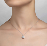 sterling silver halo pendant necklace on neck