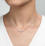 sterling silver sideways curved cross necklace