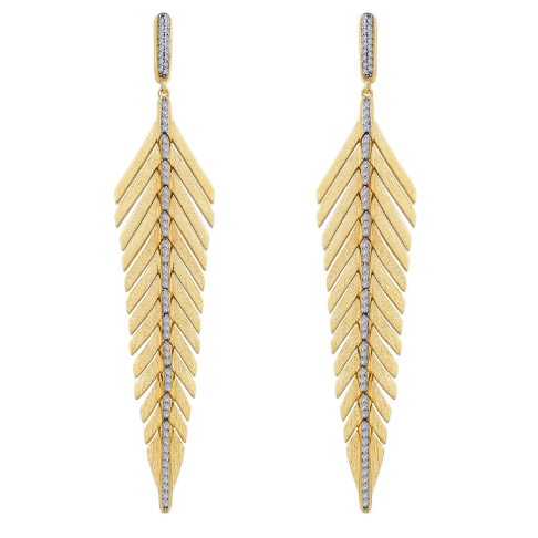 Sterling Silver Mixed-Color Feather Drop Earrings